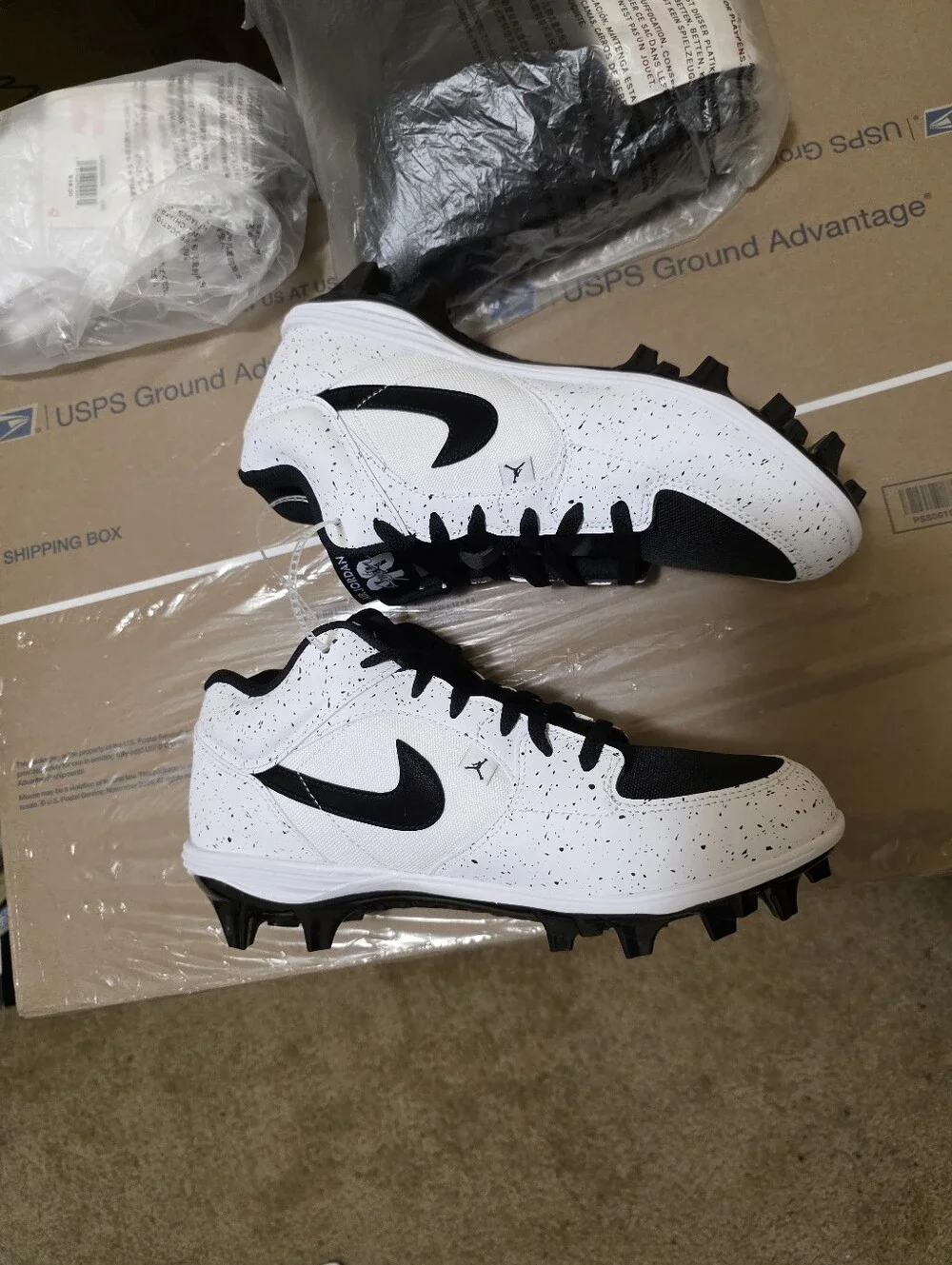 Men's Air Jordan Stadium 90 Low TD White Black Cleats HQ0210-100 Size 10